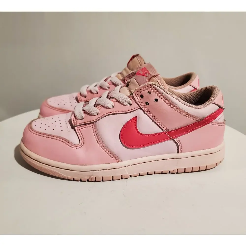 Nike Little Kid PS Nike Dunk Low Leather Triple Pink Lace Up Sneakers Size 1.5Y